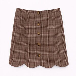 Southern Proper Dessie Wool Blend Plaid Skirt Sz 4 Button Front Scallop Hem